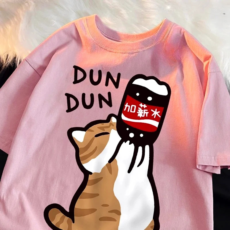 Funny Cat Graphic T-Shirt | Oversized Kawaii Vintage Tee Women