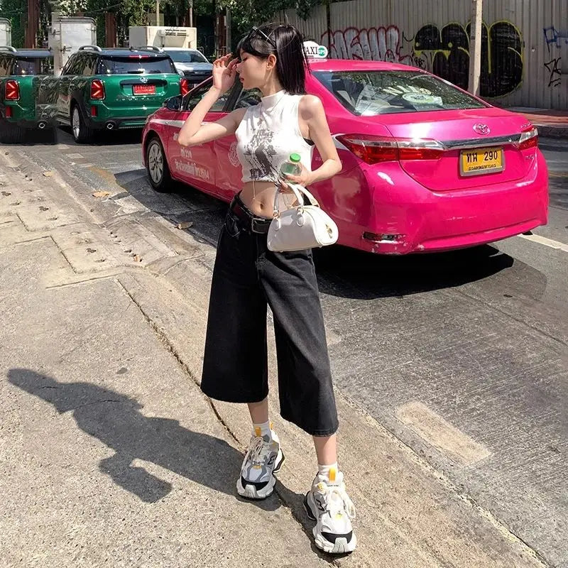 Y2K Baggy Jeans Women | High Waist Washed Wide Leg Denim Shorts