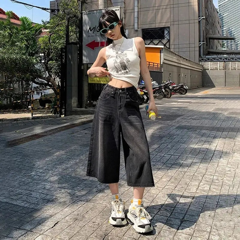 Y2K Baggy Jeans Women | High Waist Washed Wide Leg Denim Shorts