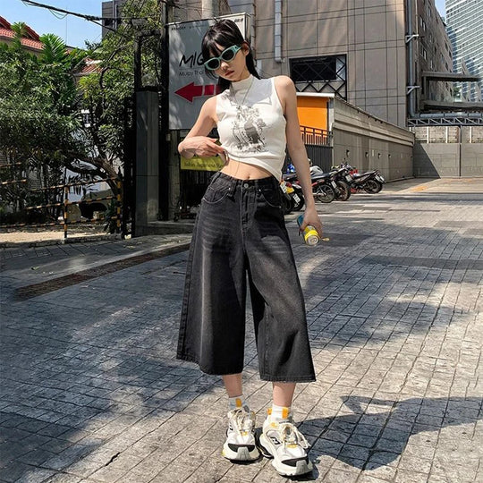 Y2K Baggy Jeans Women | High Waist Washed Wide Leg Denim Shorts