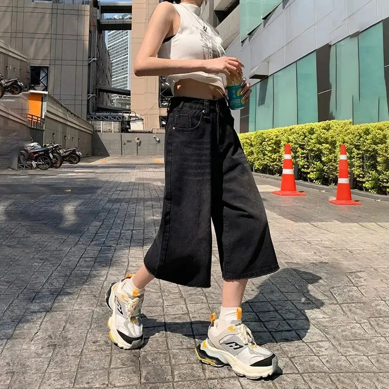 Y2K Baggy Jeans Women | High Waist Washed Wide Leg Denim Shorts