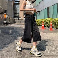 Summer American Style Vintage Women Baggy Jeans Y2k Loose Washed High Waist Knee Length Denim Pants Streetwear Wide Leg Shorts