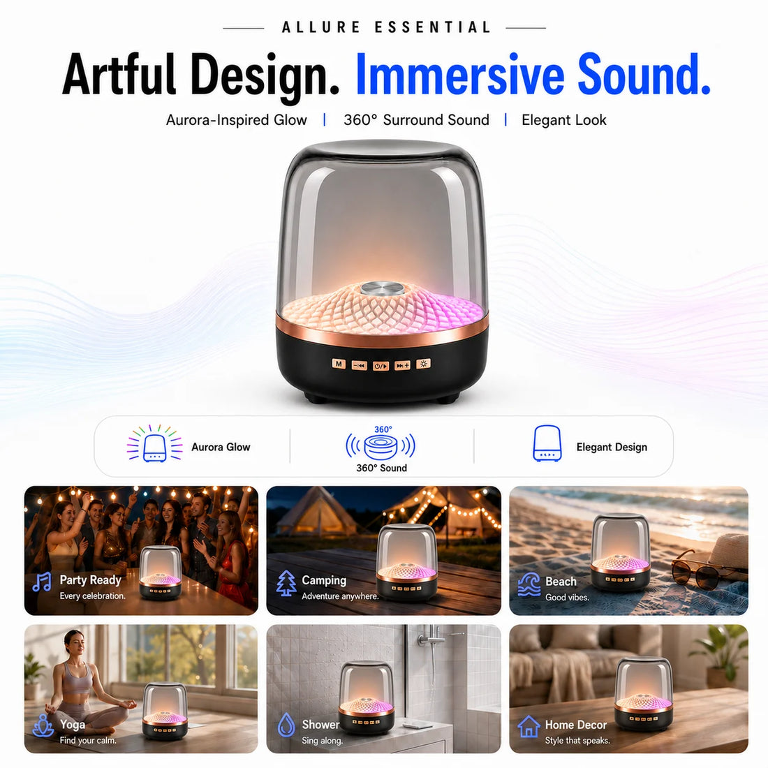 Portable Bluetooth Soundbar | Hi-Fi Bass Speaker with LED Breathing Lamp