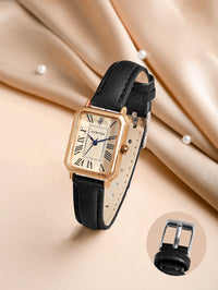 Vintage Square Leather Watch for Women – Retro Digital Quartz Wristwatch