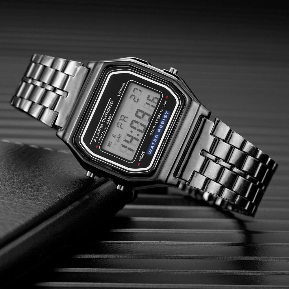 Retro LED Digital Watch for Men | Stainless Steel Business Watch