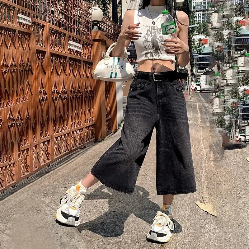Y2K Baggy Jeans Women | High Waist Washed Wide Leg Denim Shorts