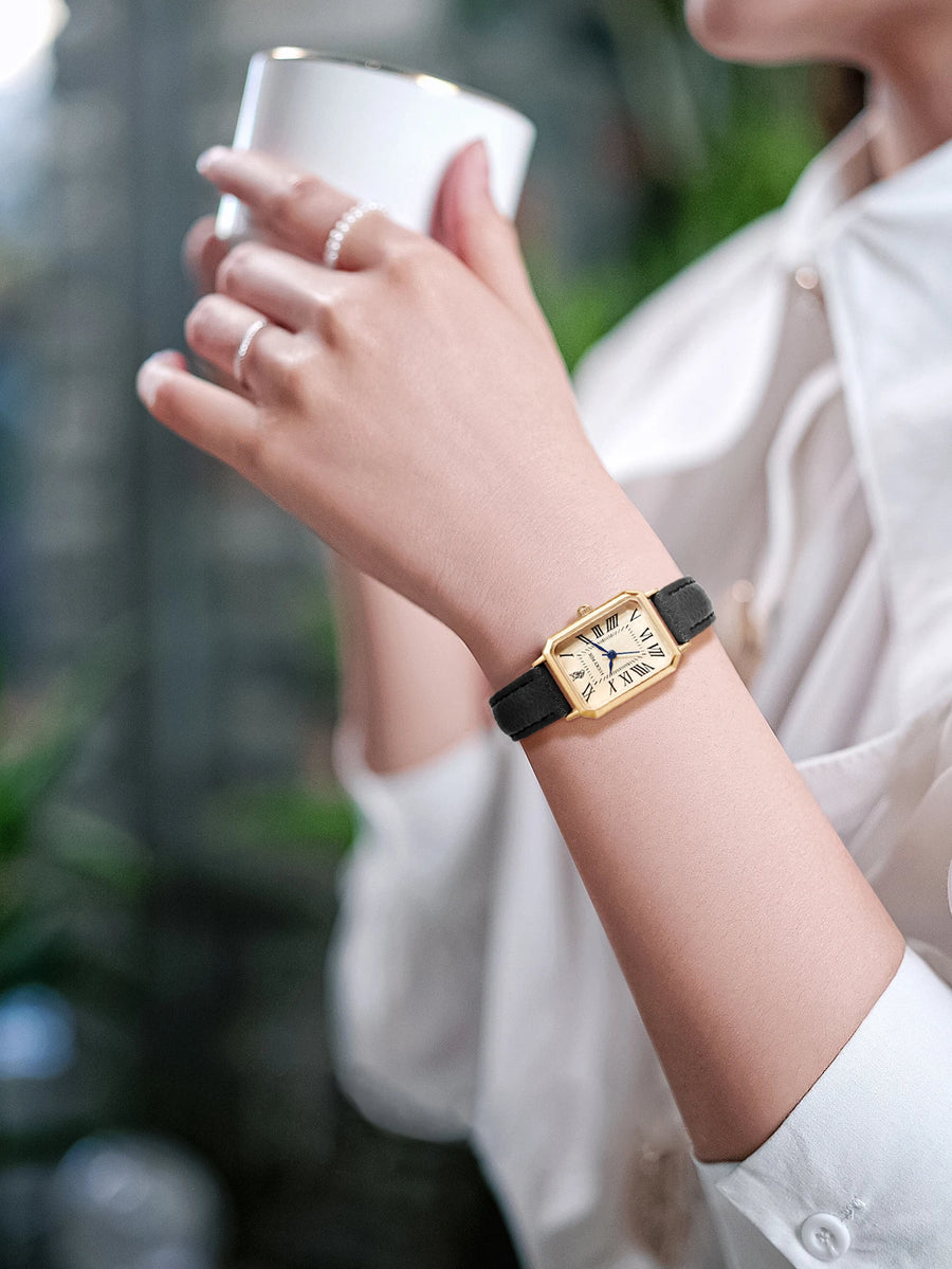 Vintage Square Leather Watch for Women – Retro Digital Quartz Wristwatch