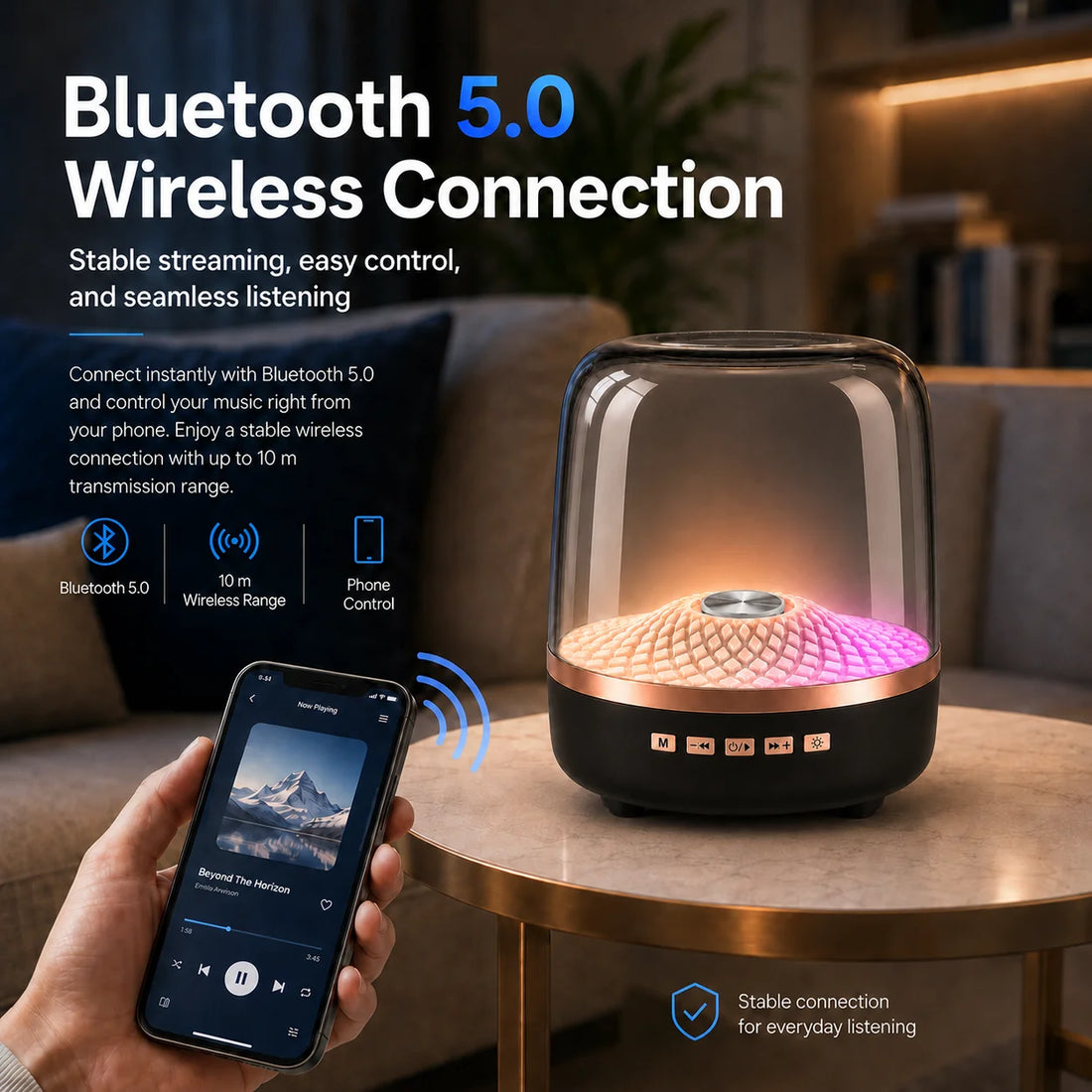 Portable Bluetooth Soundbar | Hi-Fi Bass Speaker with LED Breathing Lamp