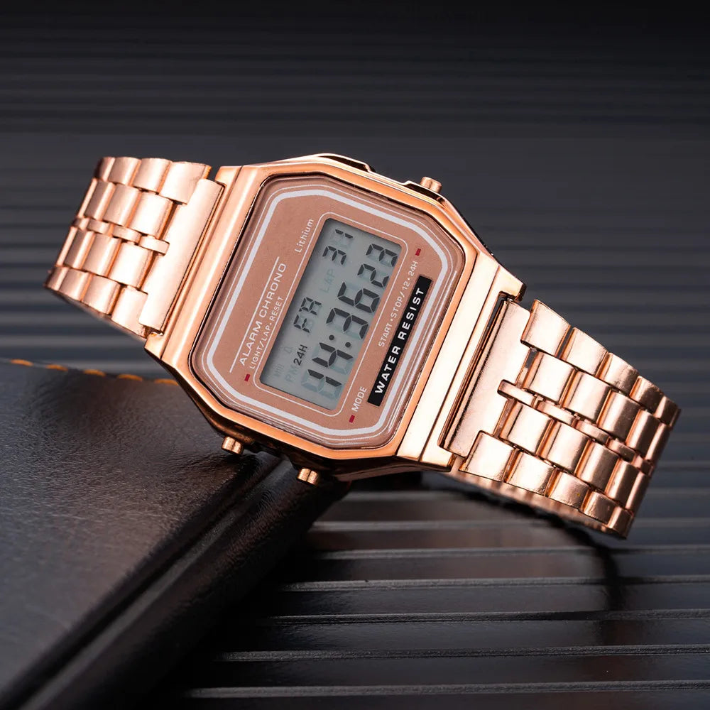 Retro LED Digital Watch for Men | Stainless Steel Business Watch