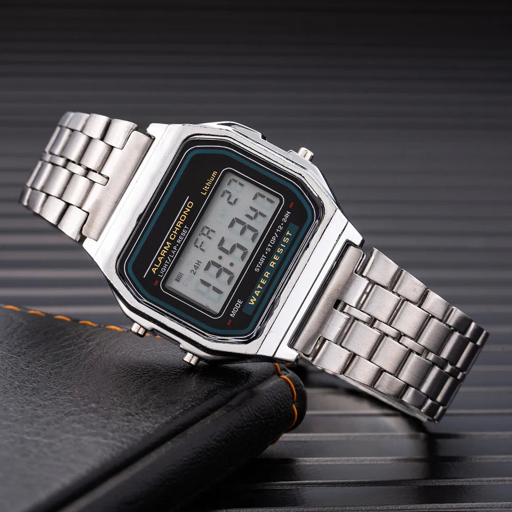 Retro LED Digital Watch for Men | Stainless Steel Business Watch