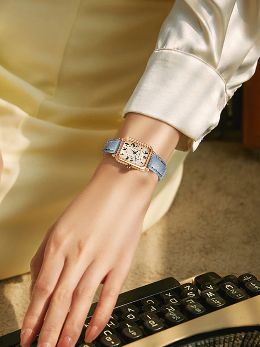 Vintage Square Leather Watch for Women – Retro Digital Quartz Wristwatch