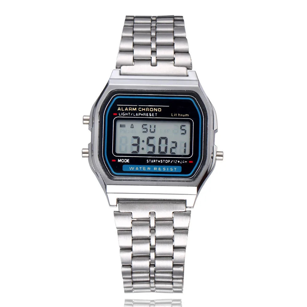 Retro LED Digital Watch for Men | Stainless Steel Business Watch