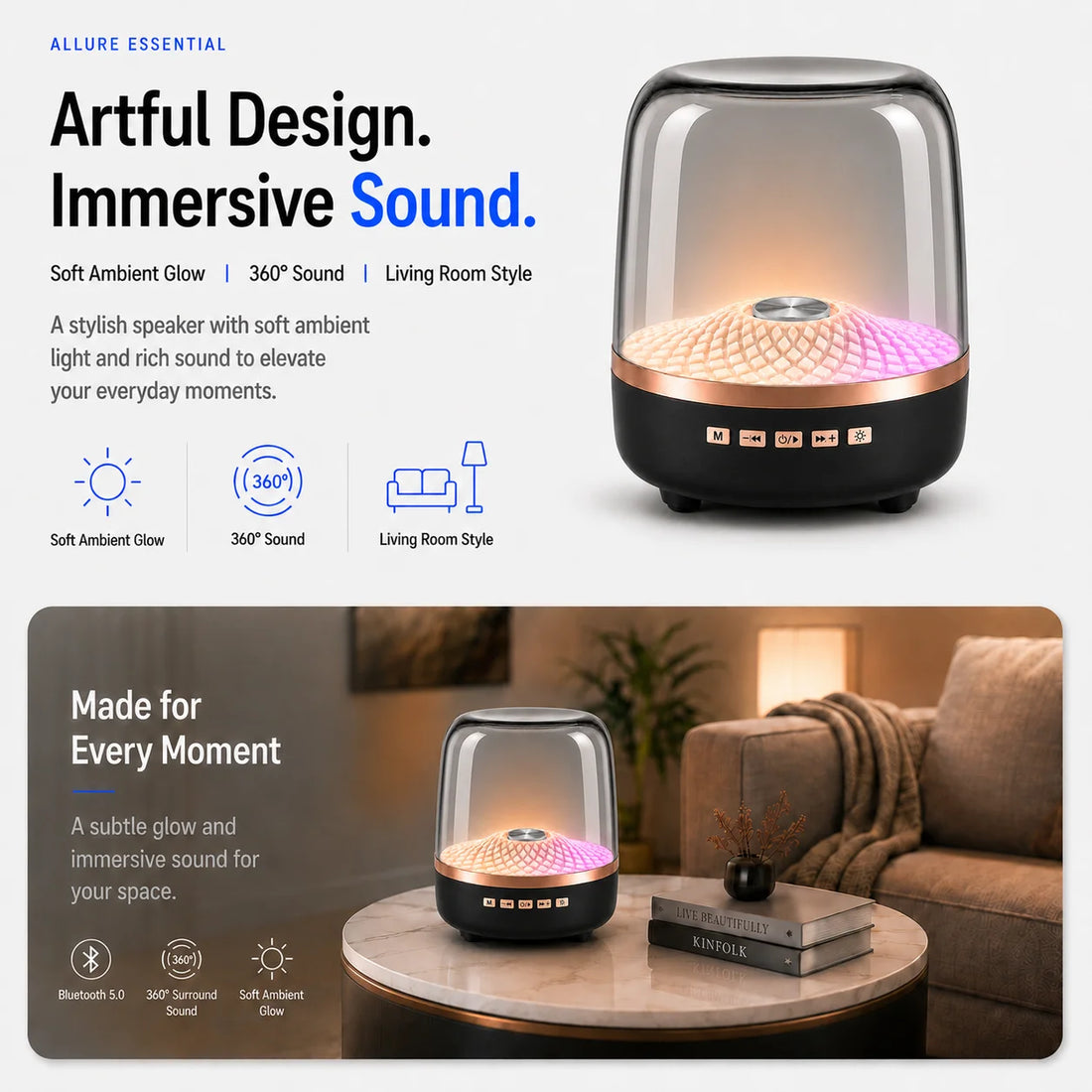 Portable Bluetooth Soundbar | Hi-Fi Bass Speaker with LED Breathing Lamp