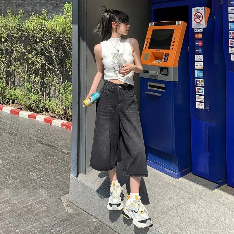 Y2K Baggy Jeans Women | High Waist Washed Wide Leg Denim Shorts