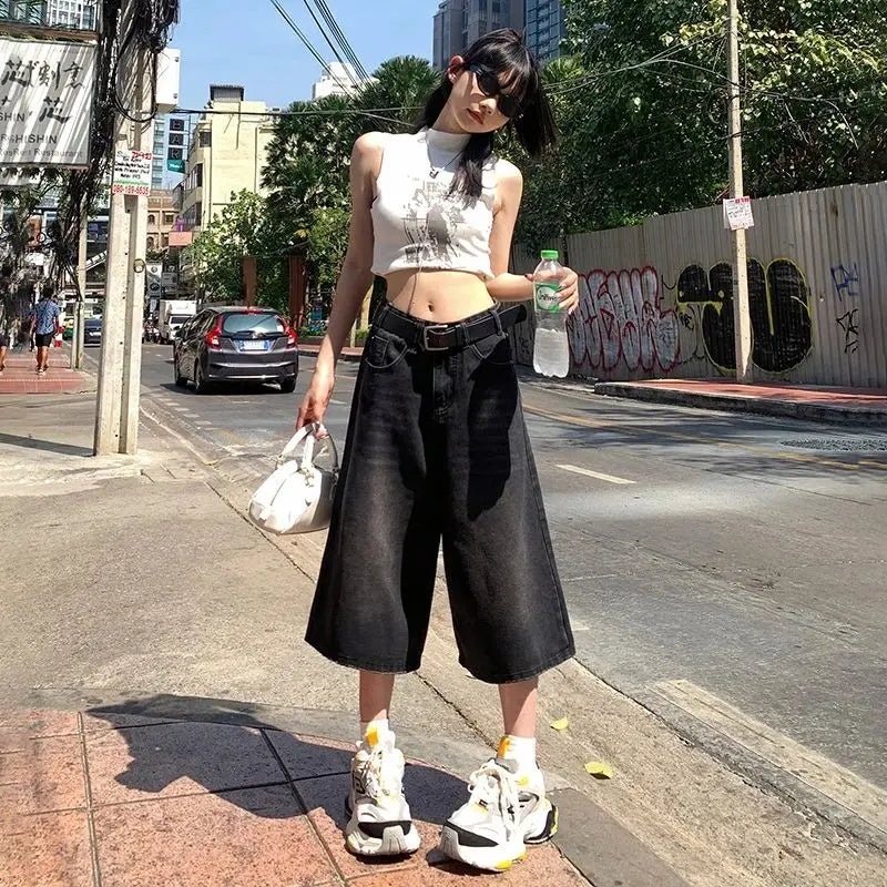 Y2K Baggy Jeans Women | High Waist Washed Wide Leg Denim Shorts