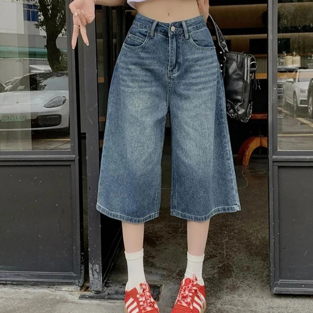 Y2K Baggy Jeans Women | High Waist Washed Wide Leg Denim Shorts