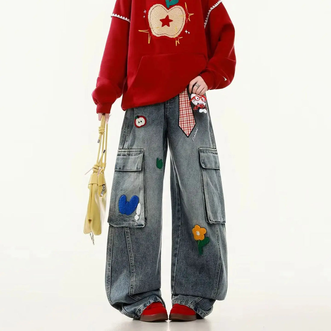 Embroidered Harajuku Wide Leg Jeans | Y2K Retro American Streetwear Women