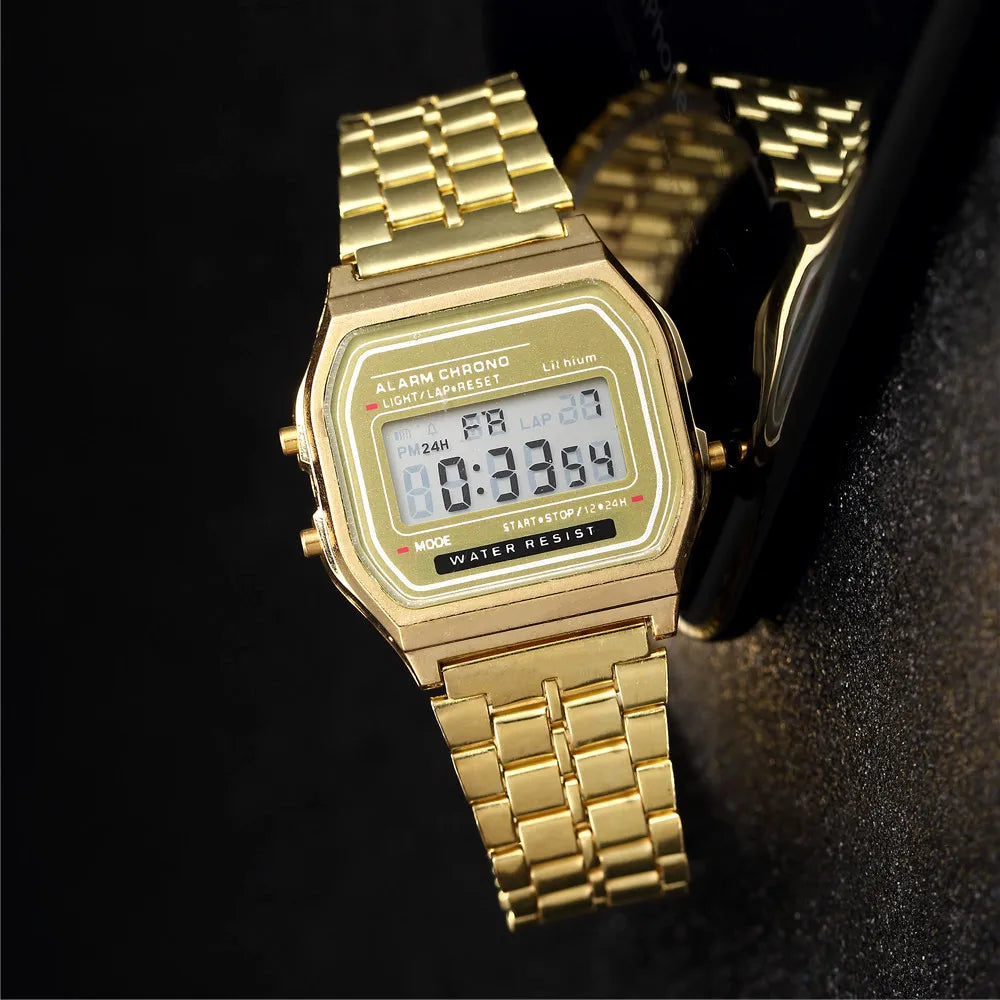 Retro LED Digital Watch for Men | Stainless Steel Business Watch