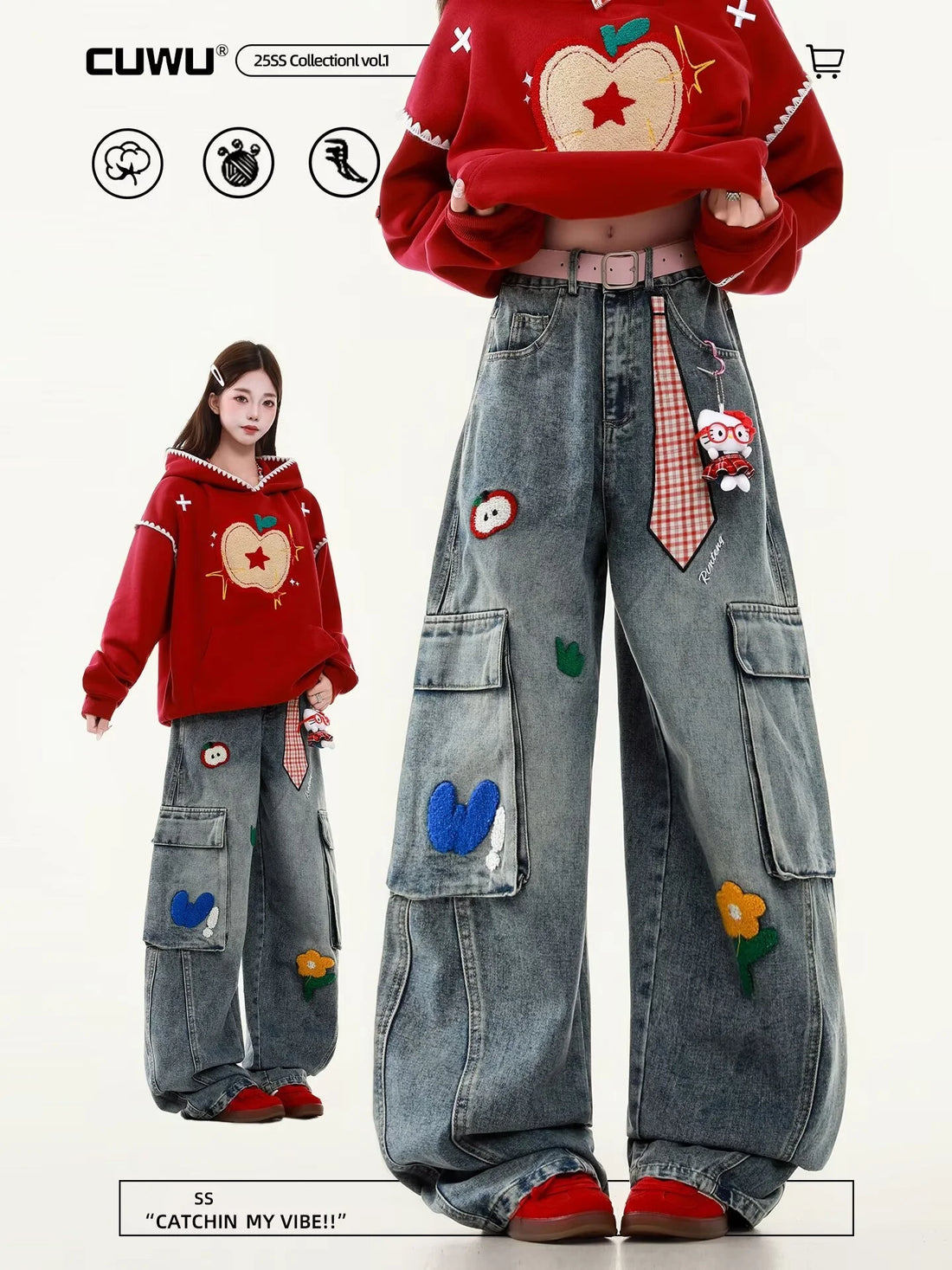 Embroidered Harajuku Wide Leg Jeans | Y2K Retro American Streetwear Women