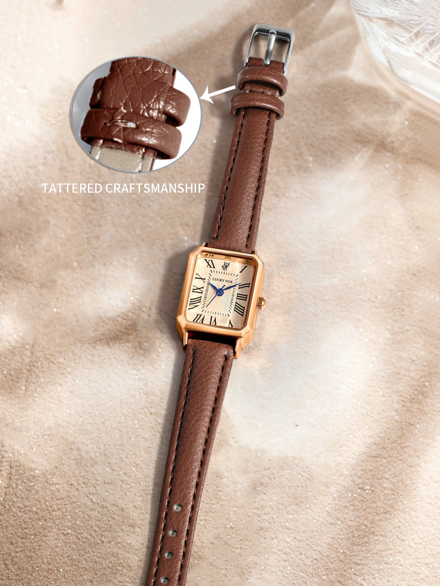 Vintage Square Leather Watch for Women – Retro Digital Quartz Wristwatch